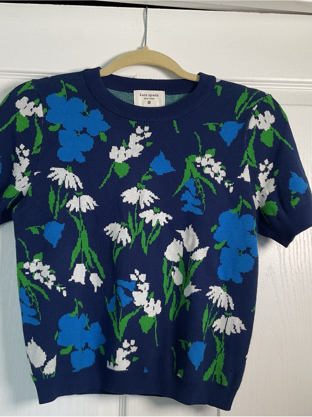kate spade navy and green floral knit top
